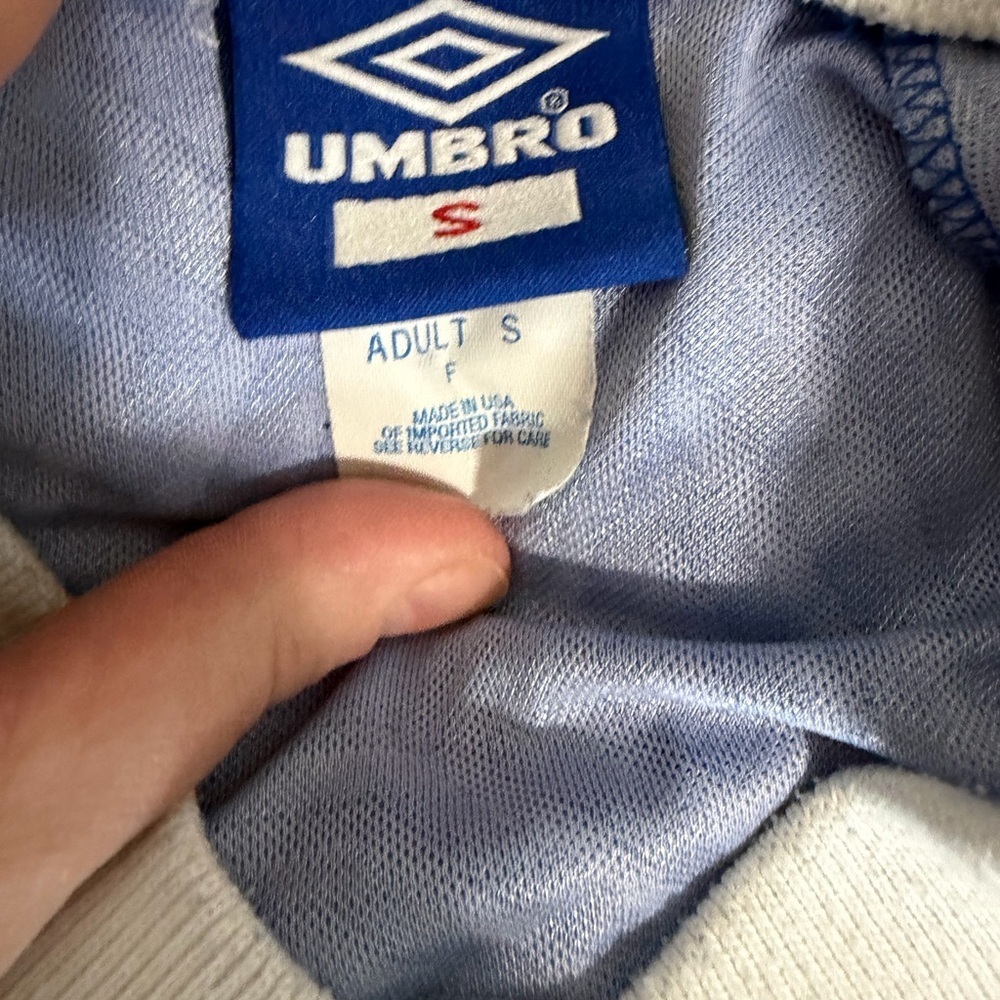 VTG 90s Umbro blue and white striped soccer jersey #13 Small. - Picture 7 of 9